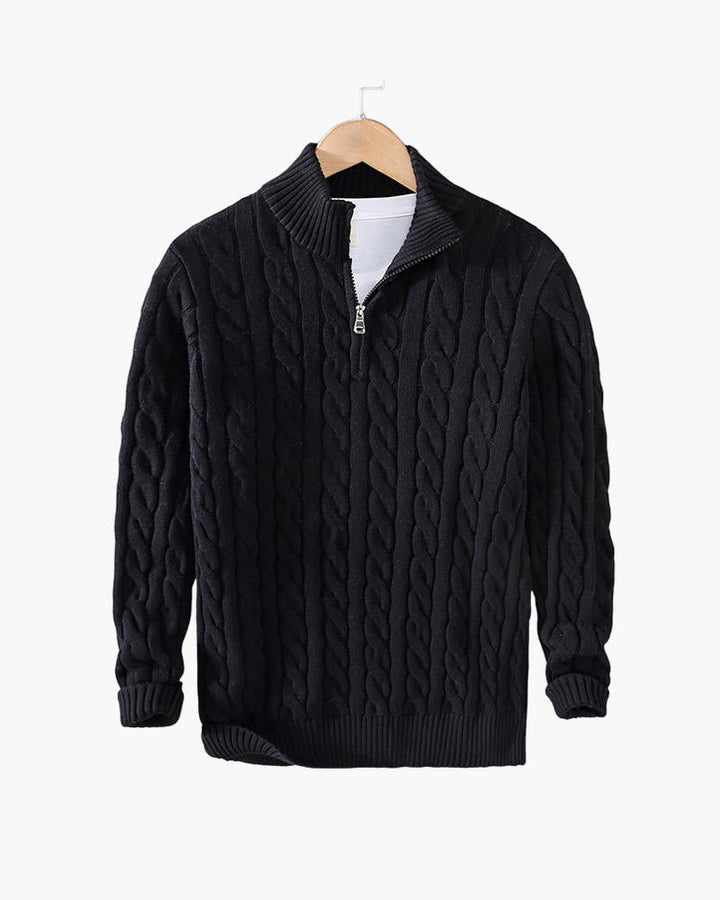 Men's Cable Knit Sweater Long Sleeve Collared Half-Zip Casual Layering