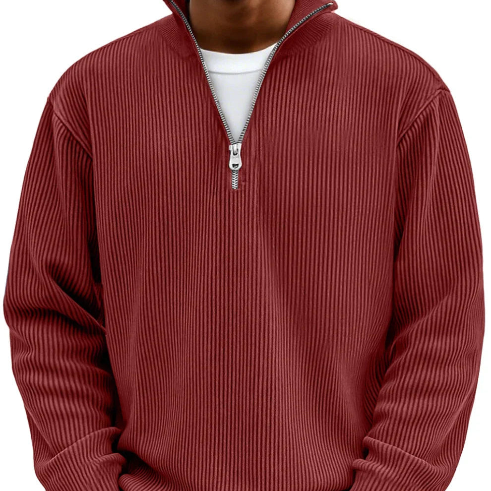 Men's High Neck Sweater Zip-Up Knitted Ribbed Funnel Neck Pullover Casual Smart-Casual Layering Everyday Warm Ronson