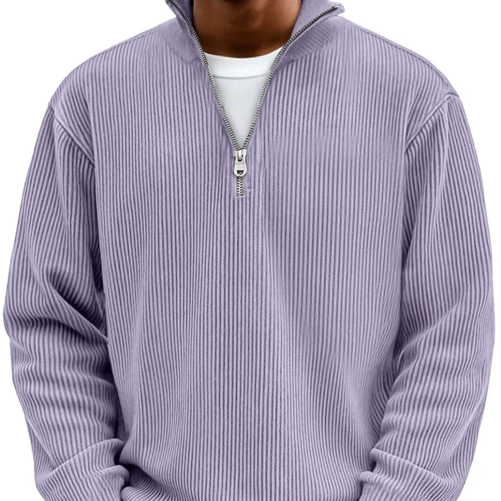 Men's High Neck Sweater Zip-Up Knitted Ribbed Funnel Neck Pullover Casual Smart-Casual Layering Everyday Warm Ronson