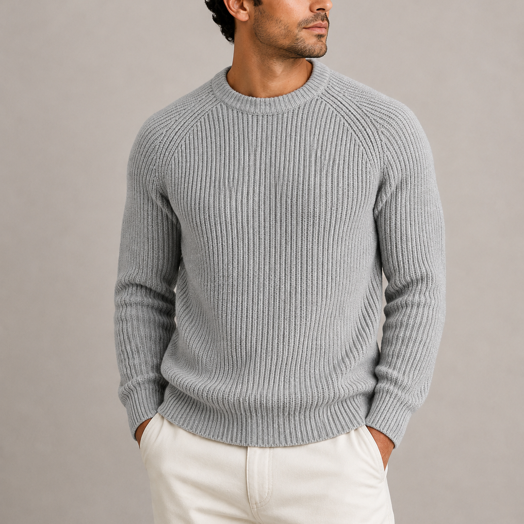 Men's Heavyweight Ribbed Knit Sweater Relaxed Fit Long Sleeve Pullover Casual