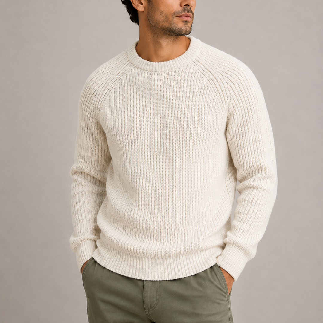 Men's Heavyweight Ribbed Knit Sweater Relaxed Fit Long Sleeve Pullover Casual