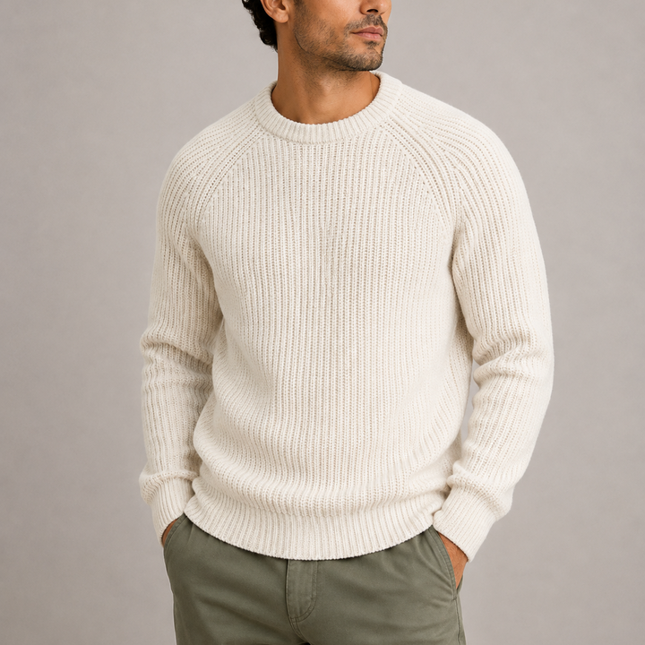 Men's Heavyweight Ribbed Knit Sweater Relaxed Fit Long Sleeve Pullover Casual