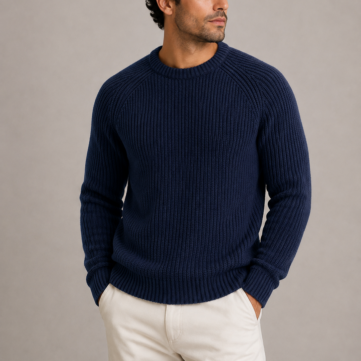 Men's Heavyweight Ribbed Knit Sweater Relaxed Fit Long Sleeve Pullover Casual