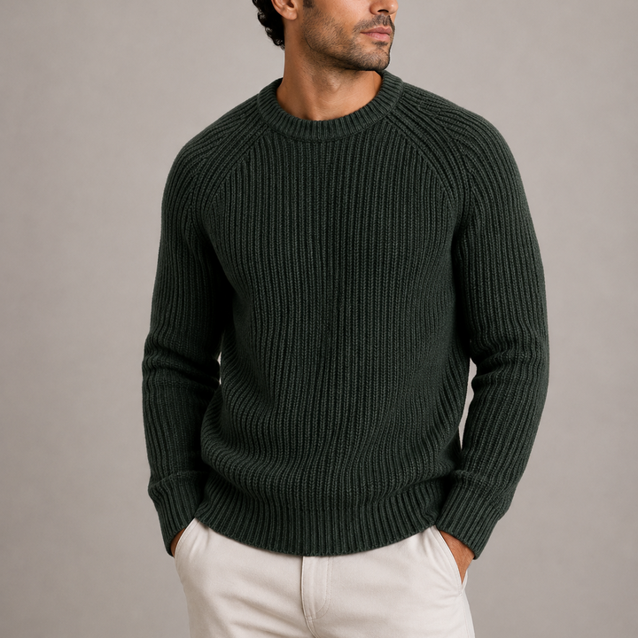 Men's Heavyweight Ribbed Knit Sweater Relaxed Fit Long Sleeve Pullover Casual