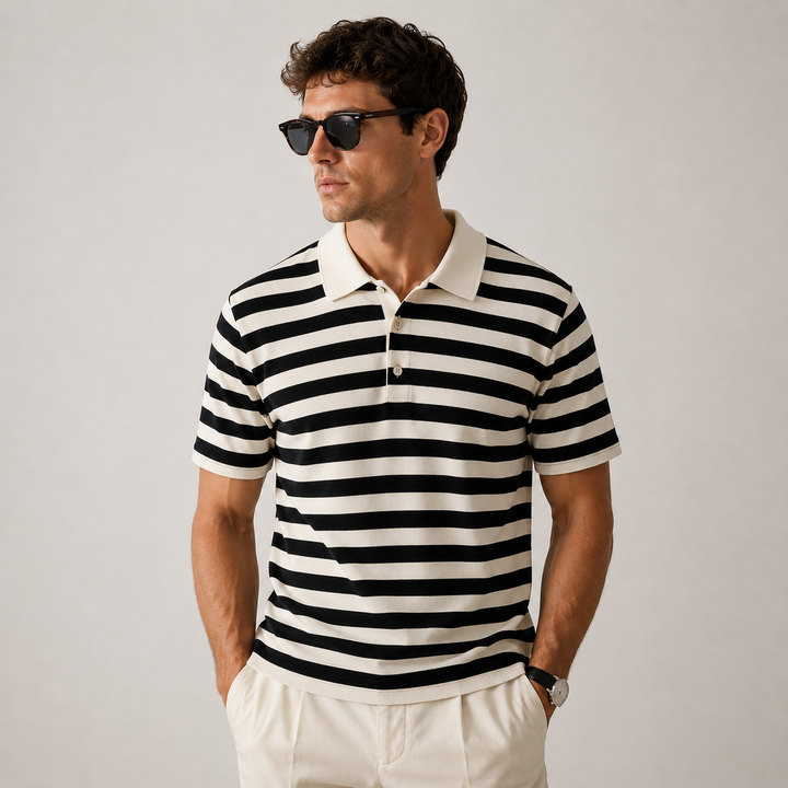 Horizontal Stripe Polo with Contrast Collar