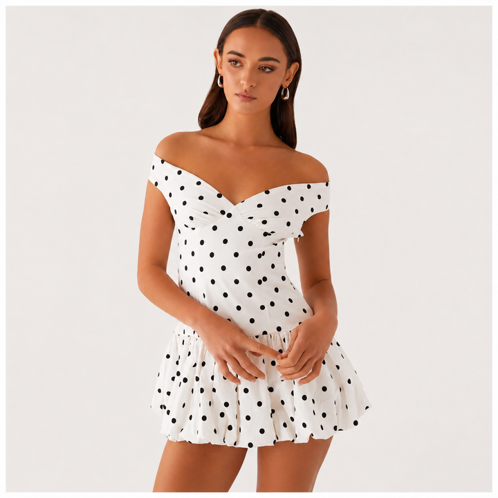 Off-Shoulder Polka Dot Peplum Mini Dress