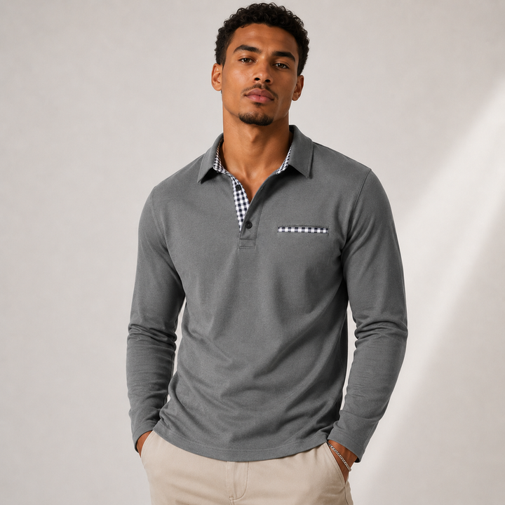 Men's Long Sleeve Polo with Check Collar