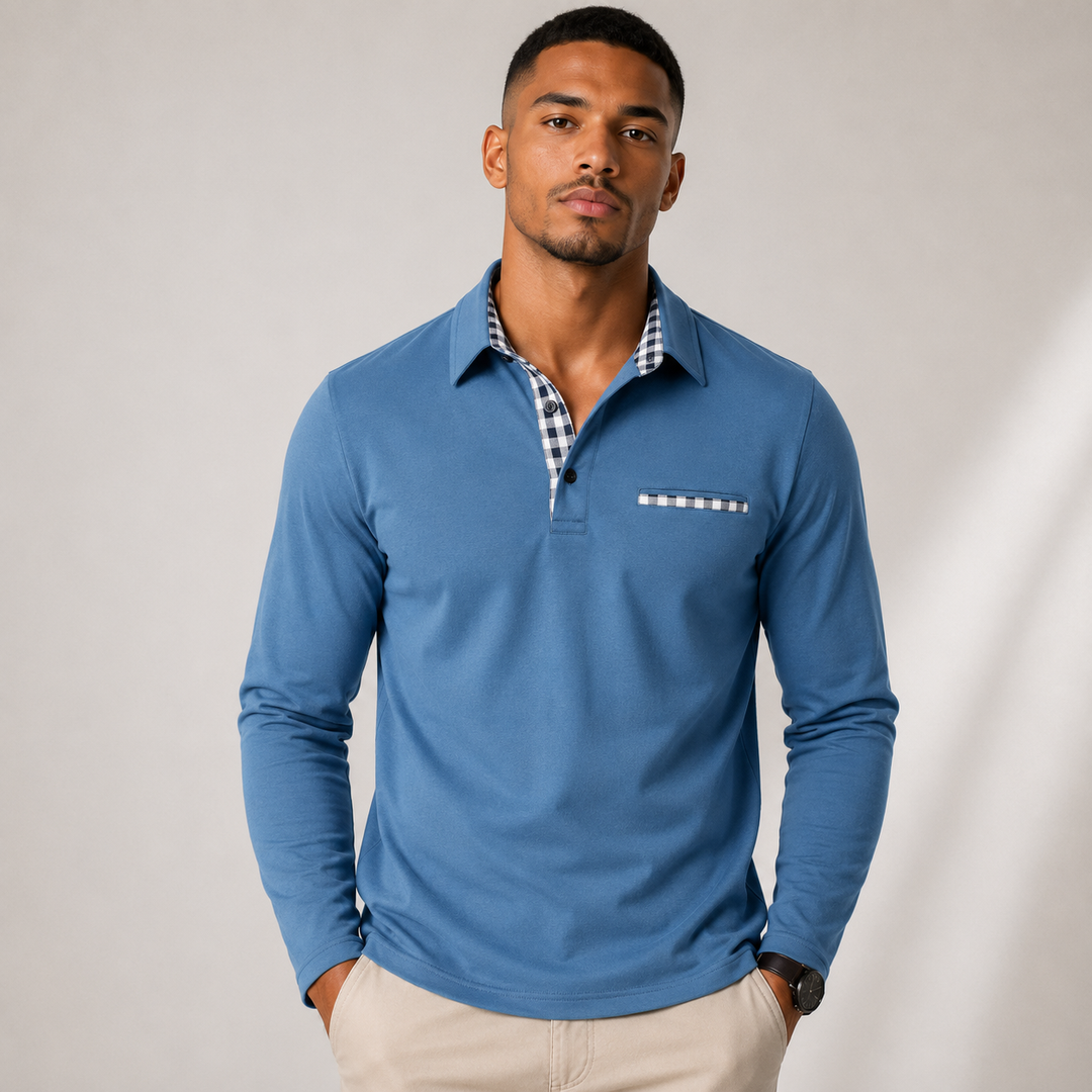 Men's Long Sleeve Polo with Check Collar