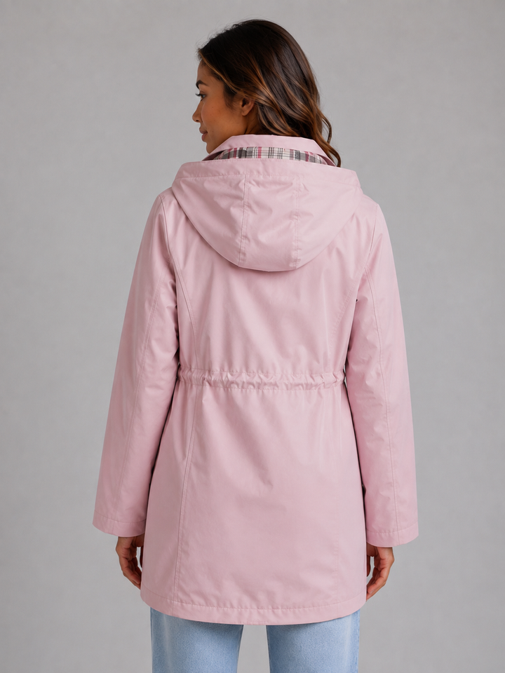 Women's Hooded Waterproof Parka Jacket – Drawstring Waist Raincoat