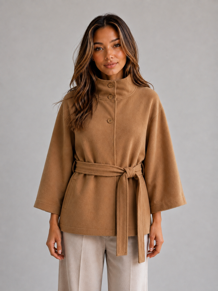 Women's Belted Cape Jacket – Stand Collar Wrap Coat