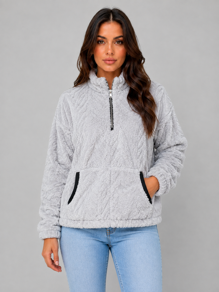 Women's Plush Half Zip Pullover – High Neck Fleece Jacket