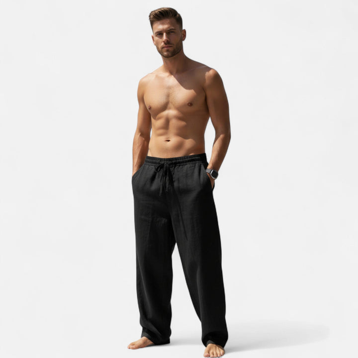 Men's Linen Trousers Relaxed Fit Drawstring Elastic Waist Breathable Summer Holiday Beach Casual Ari