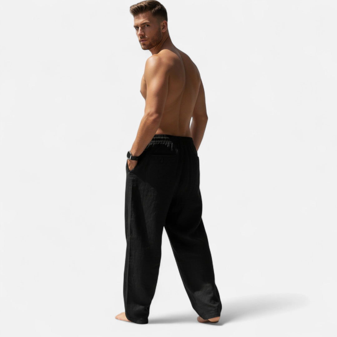 Men's Linen Trousers Relaxed Fit Drawstring Elastic Waist Breathable Summer Holiday Beach Casual Ari