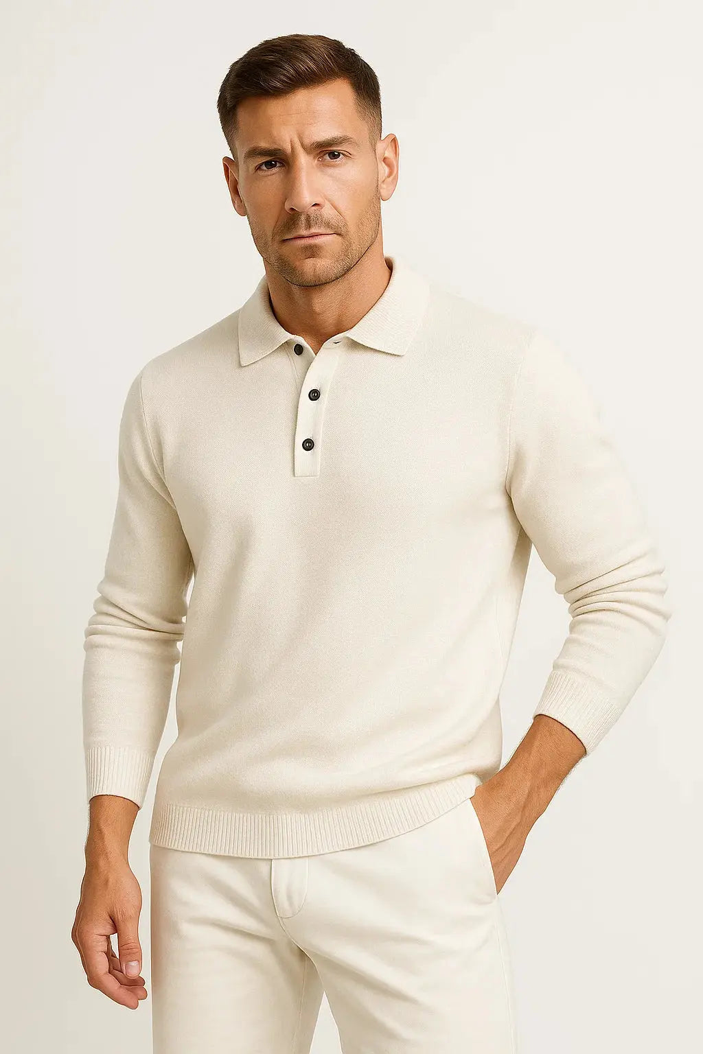 Men's Merino Knit Polo Sweater Short-Sleeve Collared Casual Everyday Wear
