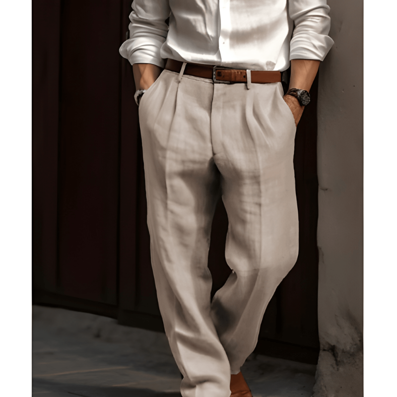 Men's Pleated Trousers Straight Leg Flat-Front Tailored Smart-Casual Office Formal Everyday Classic Redmond