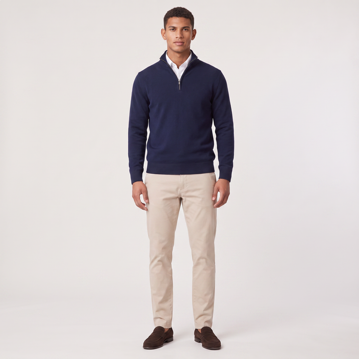 Men's Quarter Zip Sweater Knitted Stand Collar Long Sleeve Casual Autumn Layering Top