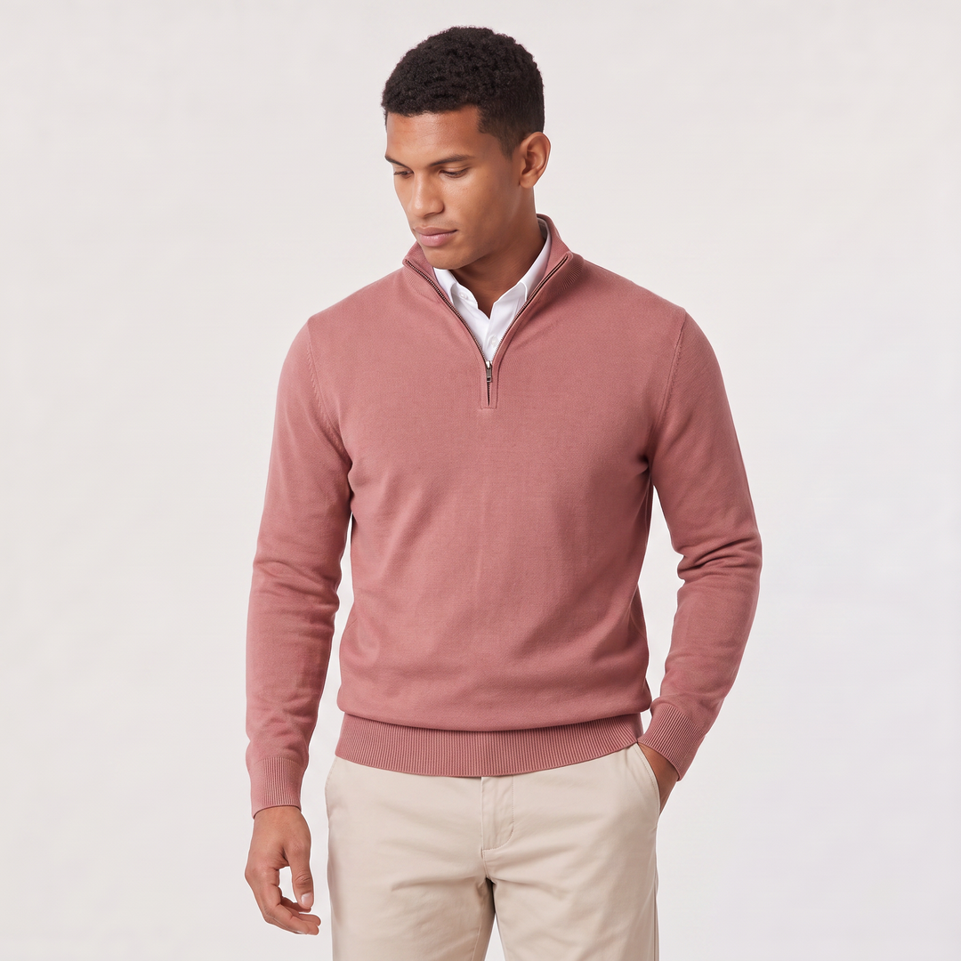 Men's Quarter Zip Sweater Knitted Stand Collar Long Sleeve Casual Autumn Layering Top