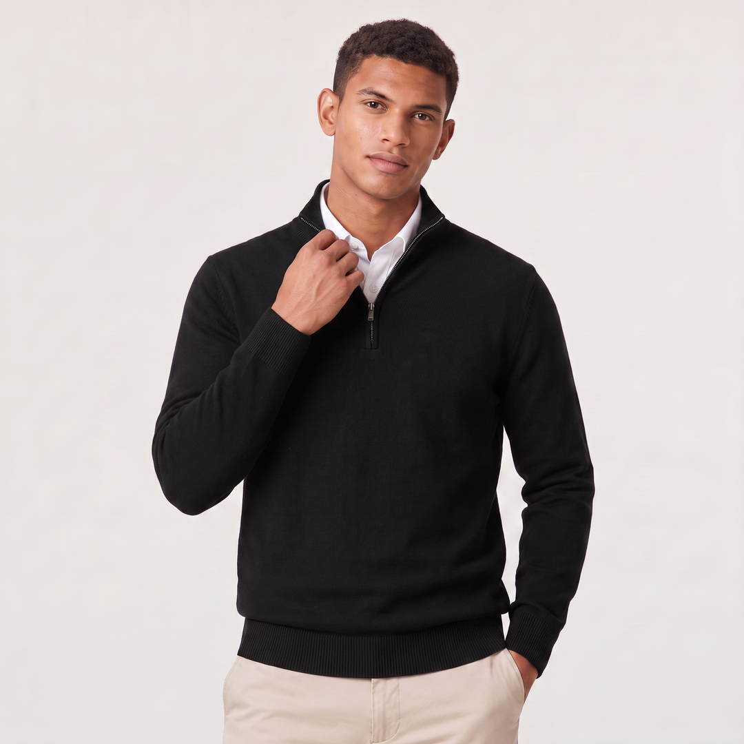 Men's Quarter Zip Sweater Knitted Stand Collar Long Sleeve Casual Autumn Layering Top