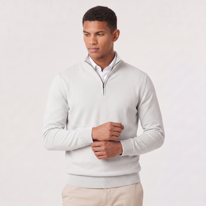 Men's Quarter Zip Sweater Knitted Stand Collar Long Sleeve Casual Autumn Layering Top