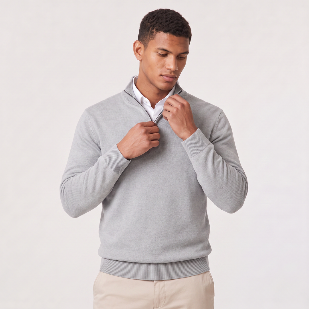 Men's Quarter Zip Sweater Knitted Stand Collar Long Sleeve Casual Autumn Layering Top