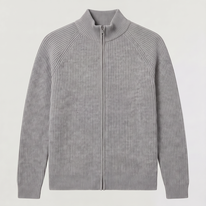 Men's Full Zip Ribbed Cardigan Relaxed Fit Long Sleeve Stand Collar Knit Layering Top