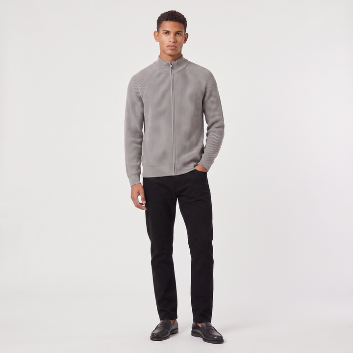 Men's Full Zip Ribbed Cardigan Relaxed Fit Long Sleeve Stand Collar Knit Layering Top