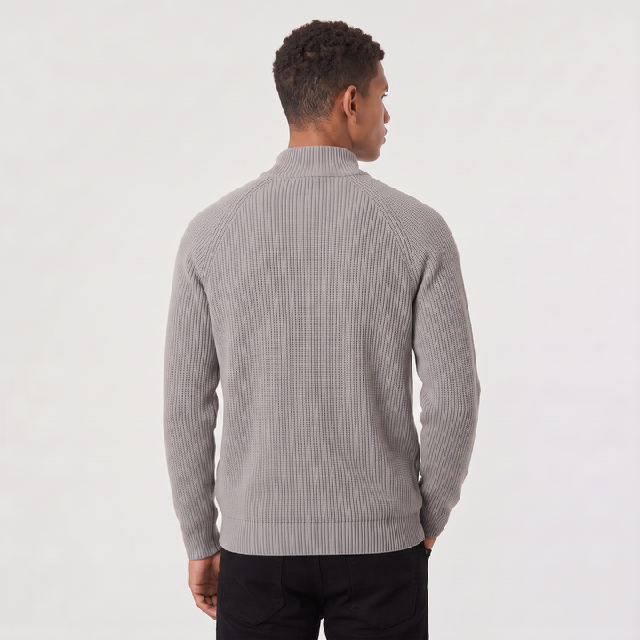 Men's Full Zip Ribbed Cardigan Relaxed Fit Long Sleeve Stand Collar Knit Layering Top
