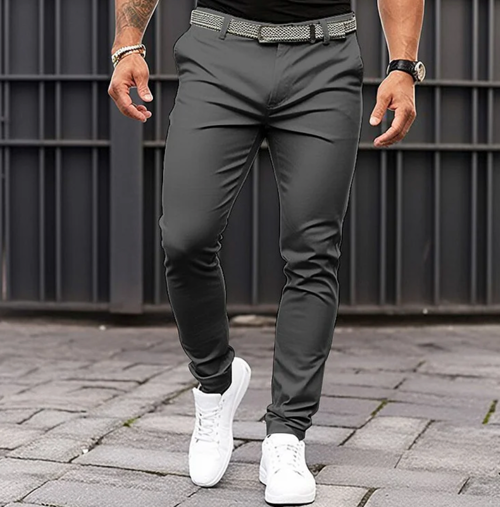Men's Chino Trousers Slim Fit Stretch Flat-Front Smart-Casual Office Everyday Tailored Cotton Toby