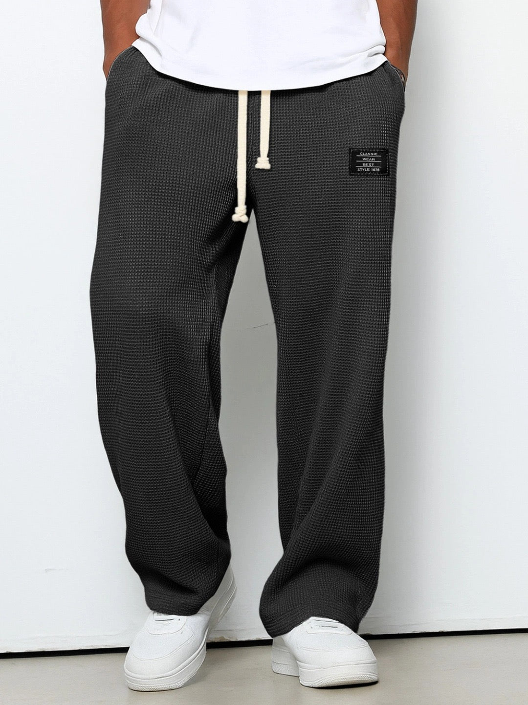 Men's Relaxed Trousers Adjustable Waist Drawstring Elastic Loose Fit Casual Everyday Smart-Casual Tapered Lounge Byron