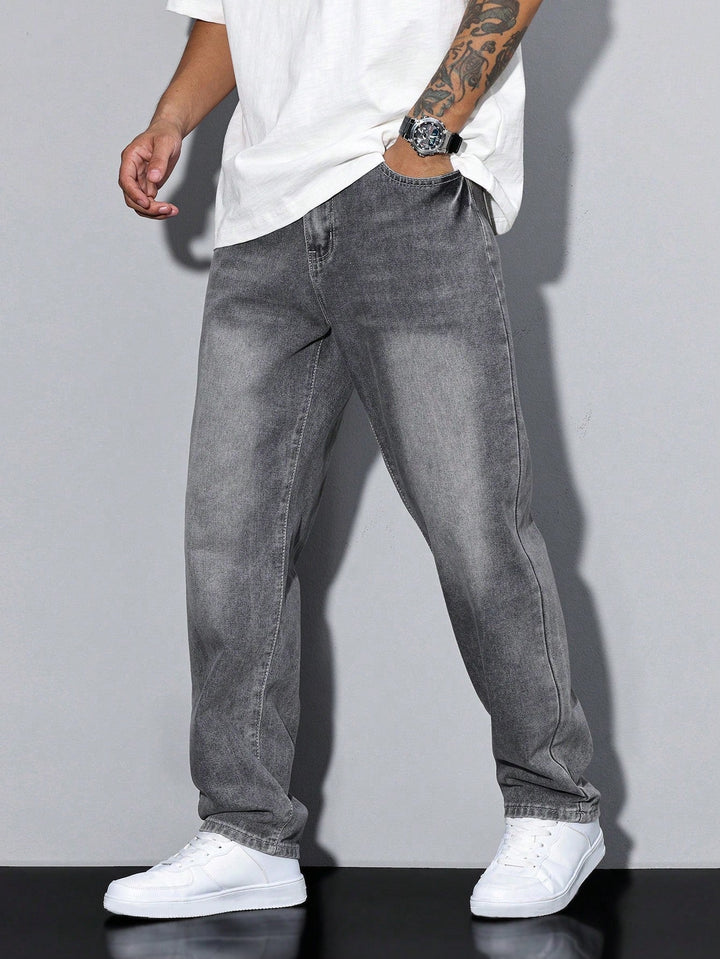 Men's Jeans Straight Leg Denim Regular Fit Five-Pocket Casual Everyday Relaxed Streetwear Washed Versatile Merle