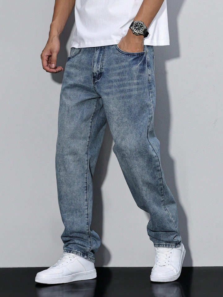 Men's Jeans Straight Leg Denim Regular Fit Five-Pocket Casual Everyday Relaxed Streetwear Washed Versatile Merle