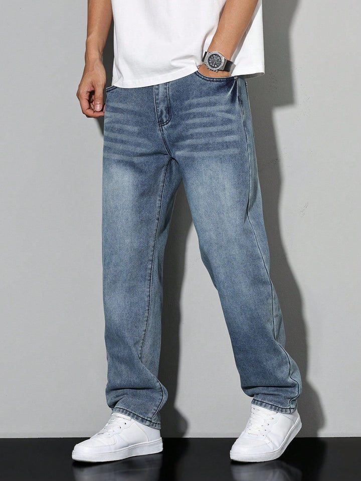 Men's Jeans Straight Leg Denim Regular Fit Five-Pocket Casual Everyday Relaxed Streetwear Washed Versatile Merle