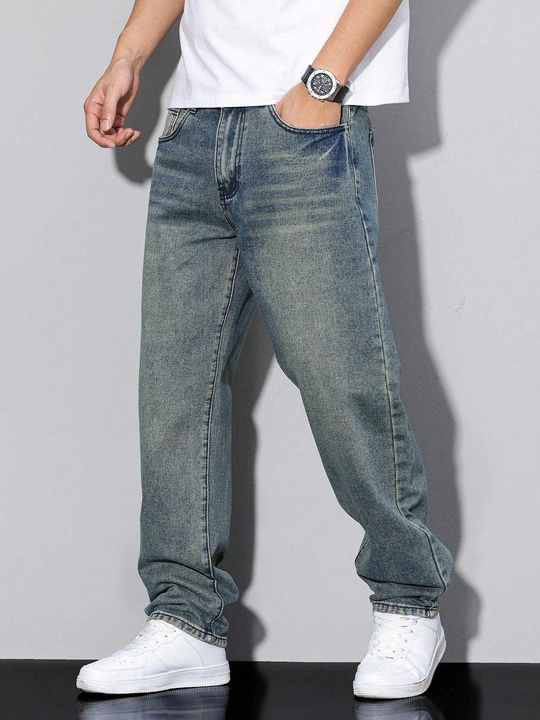 Men's Jeans Straight Leg Denim Regular Fit Five-Pocket Casual Everyday Relaxed Streetwear Washed Versatile Merle