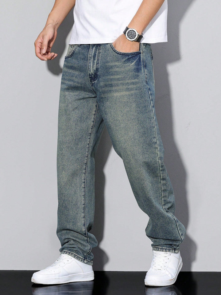 Men's Jeans Straight Leg Denim Regular Fit Five-Pocket Casual Everyday Relaxed Streetwear Washed Versatile Merle
