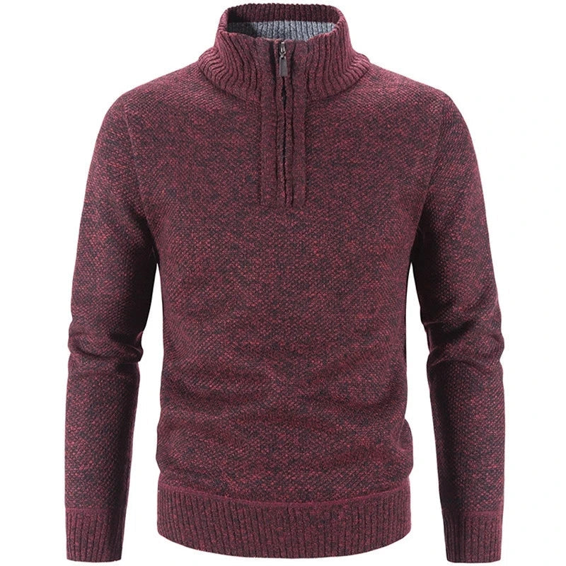 Men's Half-Zip Knit Sweater Stand Collar Relaxed Fit Layering Casual Wear