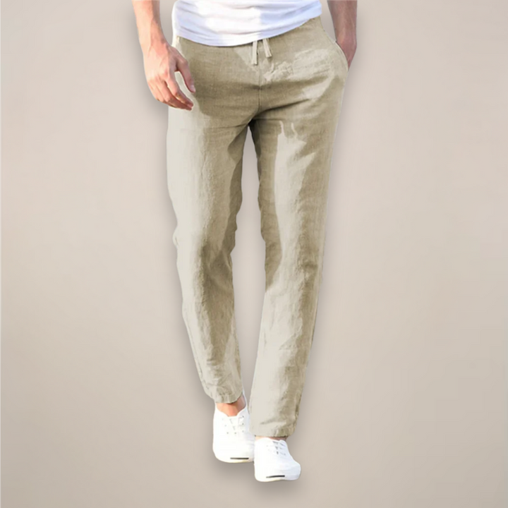 Men's Linen Trousers Tapered Fit Drawstring Elastic Waist Breathable Summer Holiday Casual Beach Zion