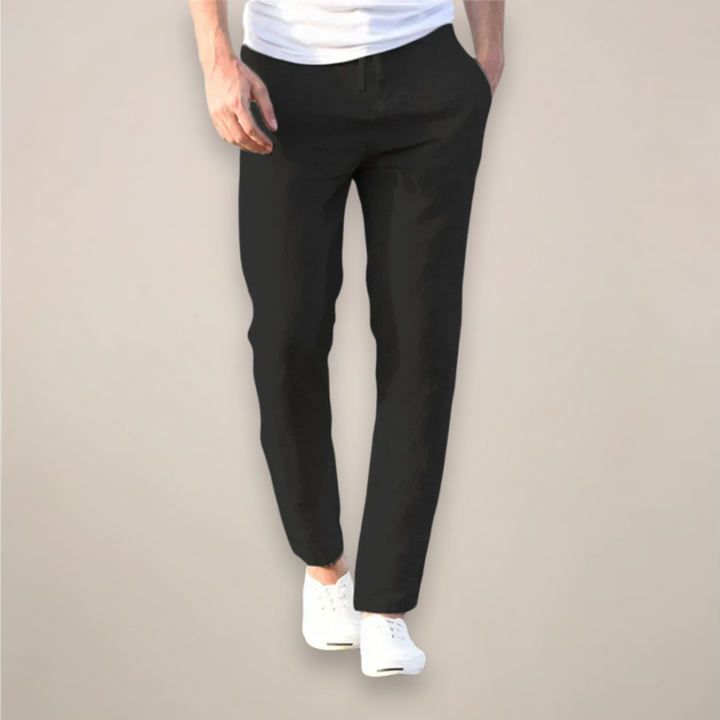 Men's Linen Trousers Tapered Fit Drawstring Elastic Waist Breathable Summer Holiday Casual Beach Zion