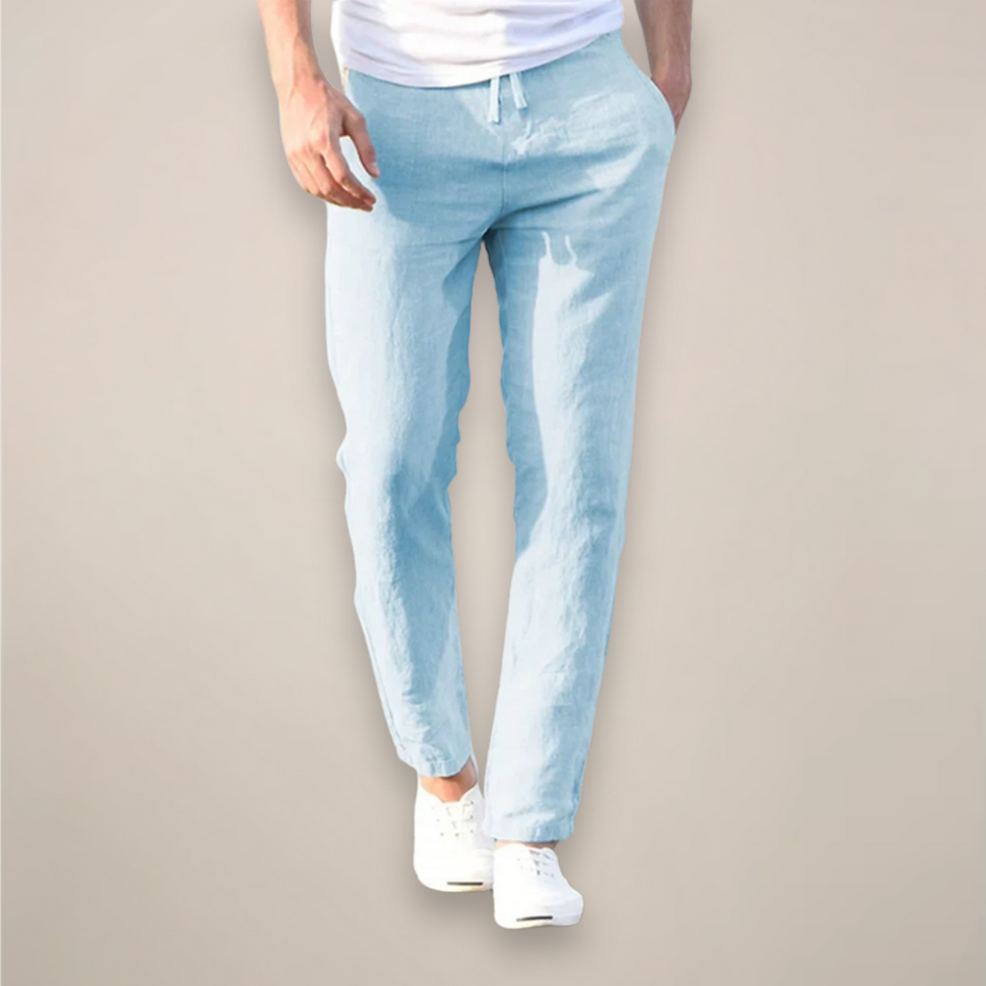 Men's Linen Trousers Tapered Fit Drawstring Elastic Waist Breathable Summer Holiday Casual Beach Zion