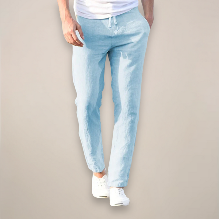Men's Linen Trousers Tapered Fit Drawstring Elastic Waist Breathable Summer Holiday Casual Beach Zion