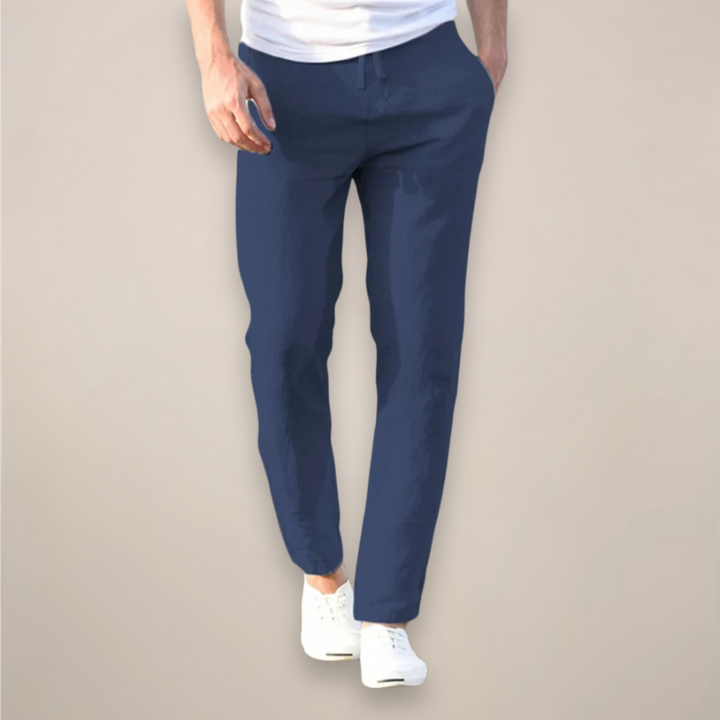 Men's Linen Trousers Tapered Fit Drawstring Elastic Waist Breathable Summer Holiday Casual Beach Zion