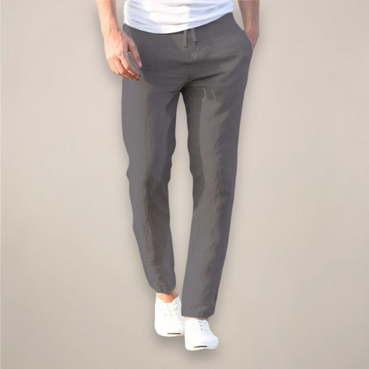 Men's Linen Trousers Tapered Fit Drawstring Elastic Waist Breathable Summer Holiday Casual Beach Zion