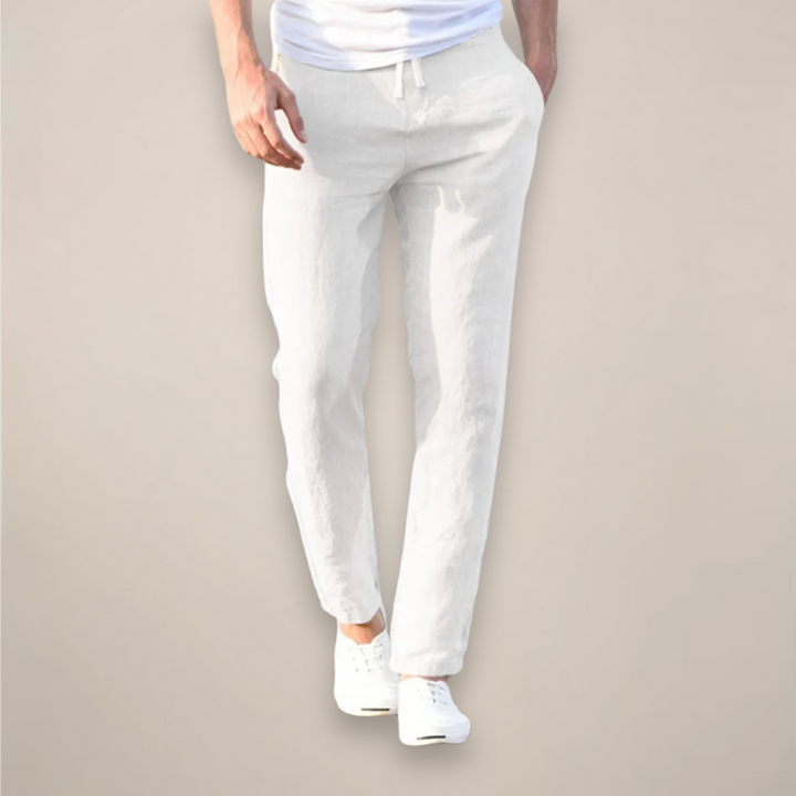 Men's Linen Trousers Tapered Fit Drawstring Elastic Waist Breathable Summer Holiday Casual Beach Zion