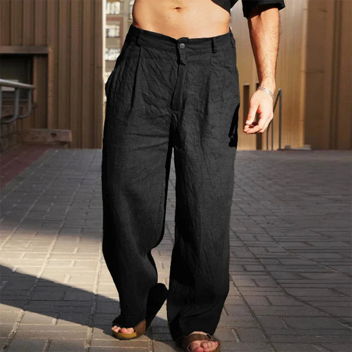 Men's Wide-Leg Trousers Pleated Relaxed Fit Casual Everyday Summer
