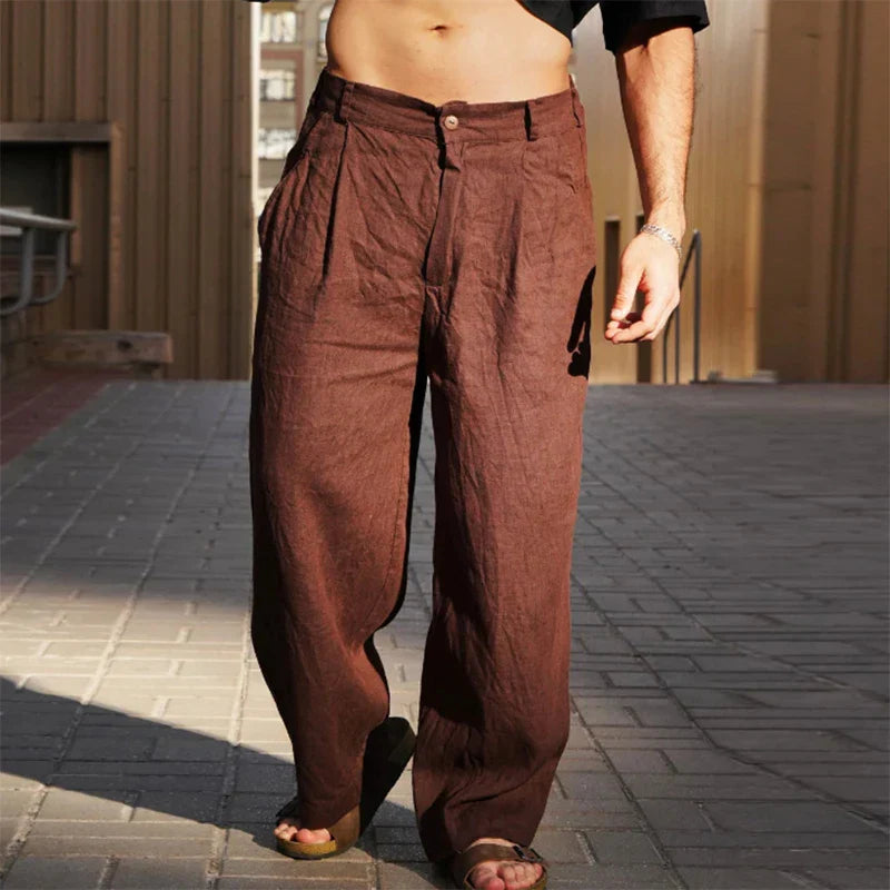 Men's Wide-Leg Trousers Pleated Relaxed Fit Casual Everyday Summer