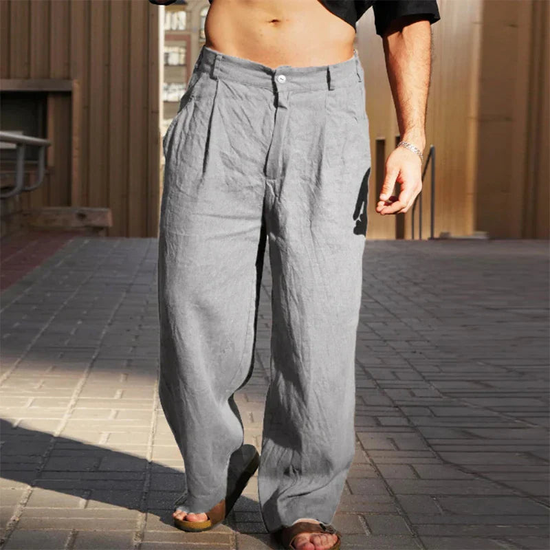 Men's Wide-Leg Trousers Pleated Relaxed Fit Casual Everyday Summer