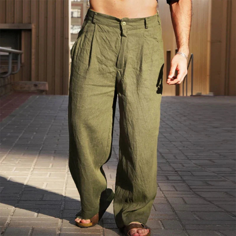 Men's Wide-Leg Trousers Pleated Relaxed Fit Casual Everyday Summer