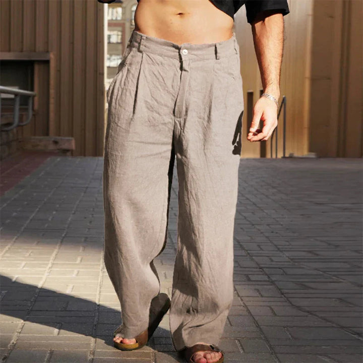 Men's Wide-Leg Trousers Pleated Relaxed Fit Casual Everyday Summer