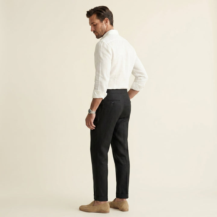 Men's High-Waist Trousers Tailored Pleated Straight Leg Flat-Front Smart-Casual Office Formal Business Sylvester