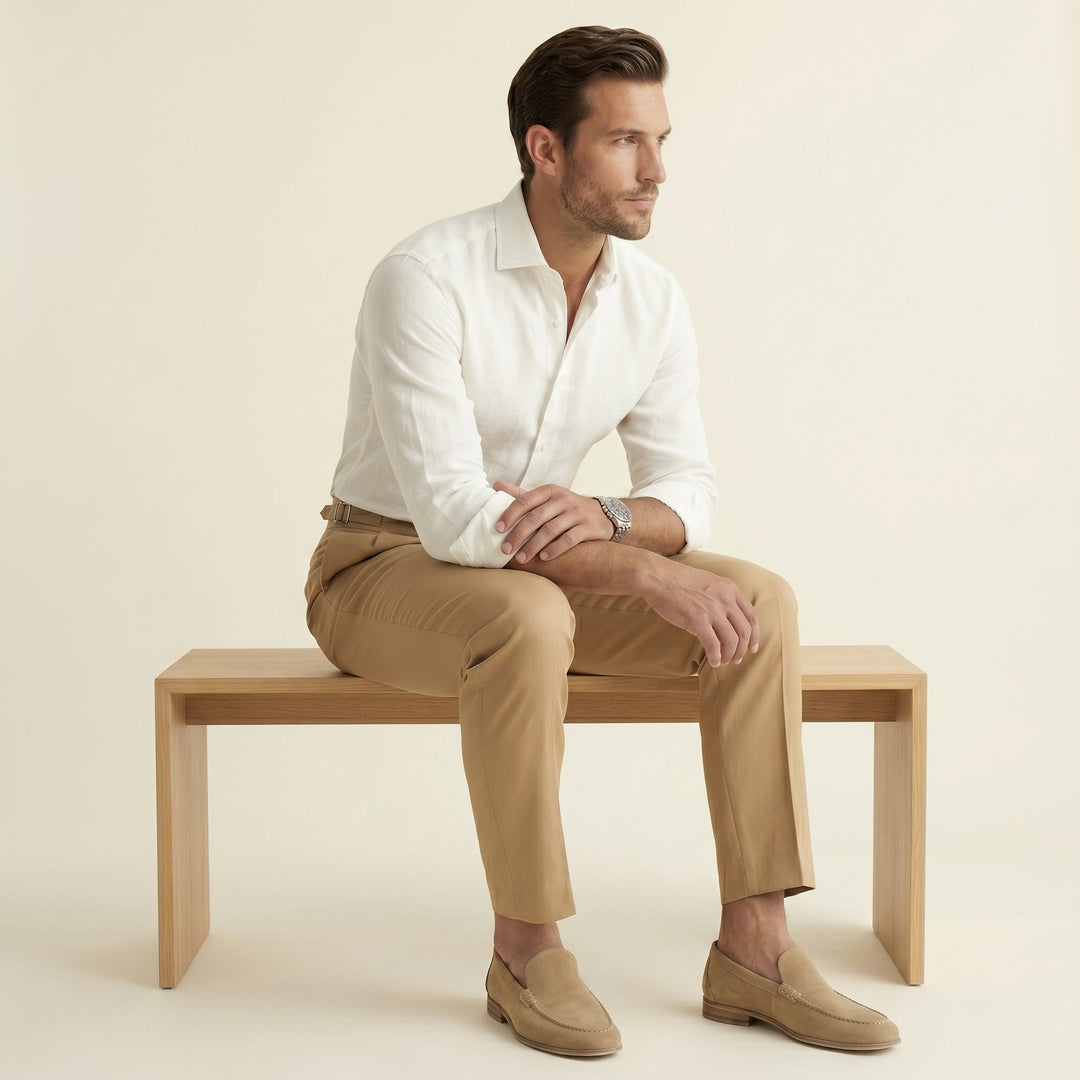 Men's High-Waist Trousers Tailored Pleated Straight Leg Flat-Front Smart-Casual Office Formal Business Sylvester