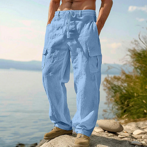Men's Cargo Trousers Adjustable Waist Multi-Pocket Utility Tapered Drawstring Casual Streetwear Workwear Everyday